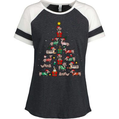 Dachshund Christmas Tree Wiener Dog Lover Christmas Enza Ladies Jersey Colorblock Tee