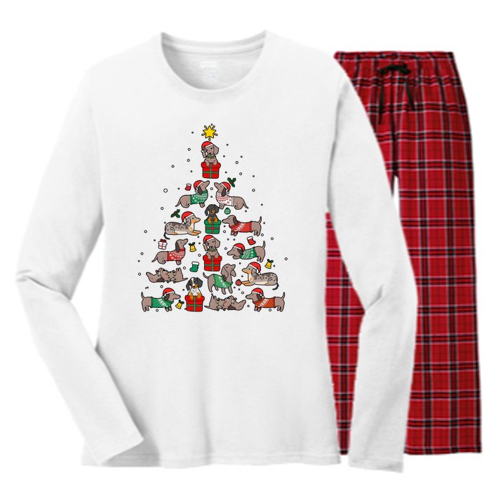 Dachshund Christmas Tree Wiener Dog Lover Christmas Women's Long Sleeve Flannel Pajama Set 