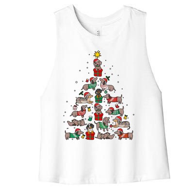 Dachshund Christmas Tree Wiener Dog Lover Christmas Women's Racerback Cropped Tank