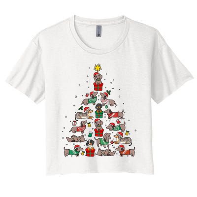 Dachshund Christmas Tree Wiener Dog Lover Christmas Women's Crop Top Tee