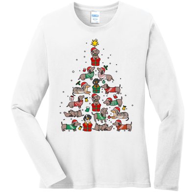 Dachshund Christmas Tree Wiener Dog Lover Christmas Ladies Long Sleeve Shirt