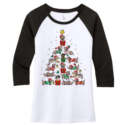 Dachshund Christmas Tree Wiener Dog Lover Christmas Women's Tri-Blend 3/4-Sleeve Raglan Shirt