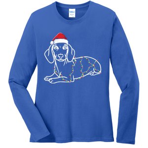 Dachshund Christmas Tree Lights Xmas Cute Dog Doxie Puppy Cool Gift Ladies Long Sleeve Shirt