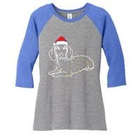 Dachshund Christmas Tree Lights Xmas Cute Dog Doxie Puppy Cool Gift Women's Tri-Blend 3/4-Sleeve Raglan Shirt