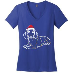 Dachshund Christmas Tree Lights Xmas Cute Dog Doxie Puppy Cool Gift Women's V-Neck T-Shirt