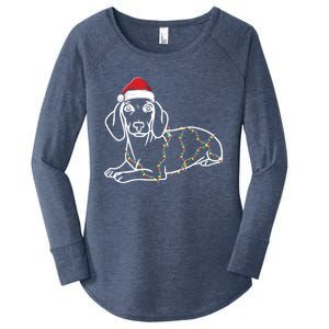 Dachshund Christmas Tree Lights Xmas Cute Dog Doxie Puppy Cool Gift Women's Perfect Tri Tunic Long Sleeve Shirt