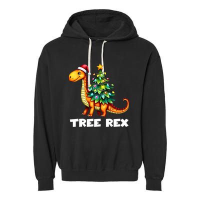 Dinosaur Christmas Tree Rex Pajamas Xmas Lights Garment-Dyed Fleece Hoodie