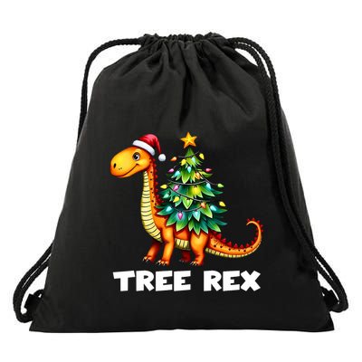 Dinosaur Christmas Tree Rex Pajamas Xmas Lights Drawstring Bag