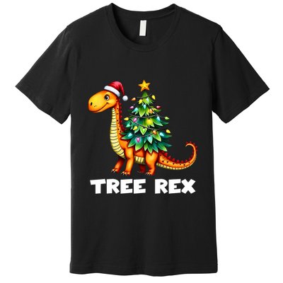 Dinosaur Christmas Tree Rex Pajamas Xmas Lights Premium T-Shirt