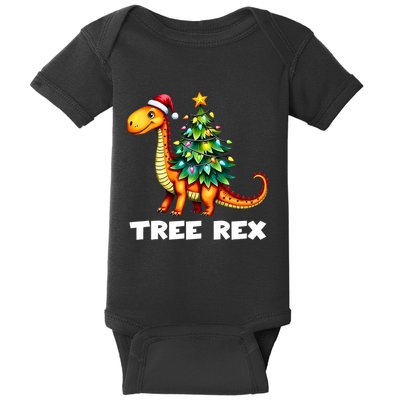 Dinosaur Christmas Tree Rex Pajamas Xmas Lights Baby Bodysuit