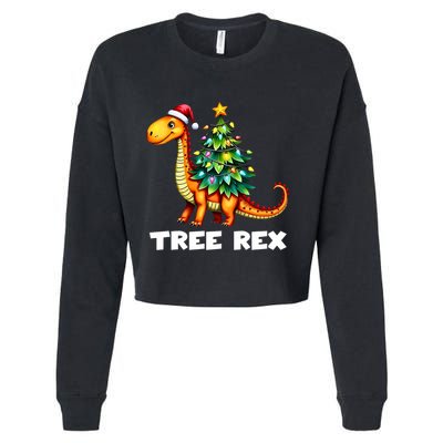 Dinosaur Christmas Tree Rex Pajamas Xmas Lights Cropped Pullover Crew