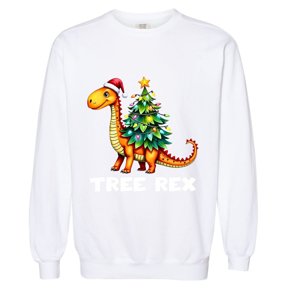 Dinosaur Christmas Tree Rex Pajamas Xmas Lights Garment-Dyed Sweatshirt