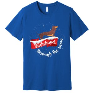 Dachshund Christmas Through The Snow Dog Lover Gift Funny Gift Premium T-Shirt