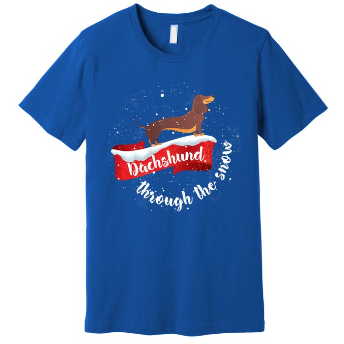 Dachshund Christmas Through The Snow Dog Lover Gift Funny Gift Premium T-Shirt