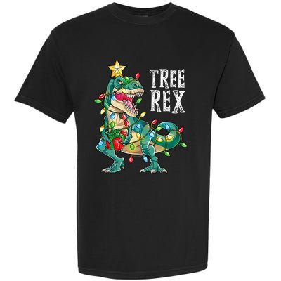 Dinosaur Christmas Tree Rex Pajamas Xmas Lights Garment-Dyed Heavyweight T-Shirt