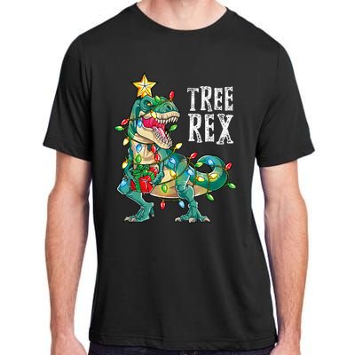 Dinosaur Christmas Tree Rex Pajamas Xmas Lights Adult ChromaSoft Performance T-Shirt