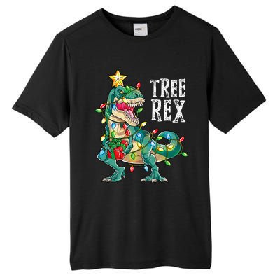 Dinosaur Christmas Tree Rex Pajamas Xmas Lights Tall Fusion ChromaSoft Performance T-Shirt