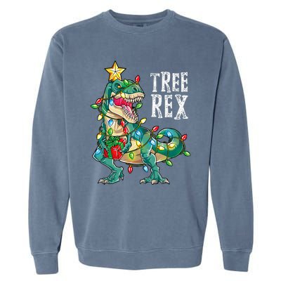 Dinosaur Christmas Tree Rex Pajamas Xmas Lights Garment-Dyed Sweatshirt