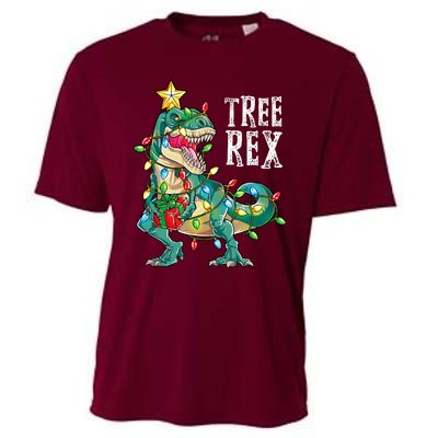 Dinosaur Christmas Tree Rex Pajamas Xmas Lights Cooling Performance Crew T-Shirt