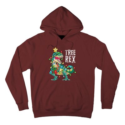 Dinosaur Christmas Tree Rex Pajamas Xmas Lights Hoodie