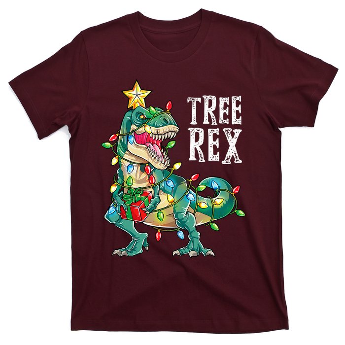 Dinosaur Christmas Tree Rex Pajamas Xmas Lights T-Shirt