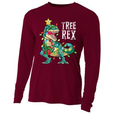 Dinosaur Christmas Tree Rex Pajamas Xmas Lights Cooling Performance Long Sleeve Crew