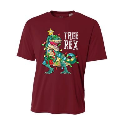 Dinosaur Christmas Tree Rex Pajamas Xmas Lights Performance Sprint T-Shirt