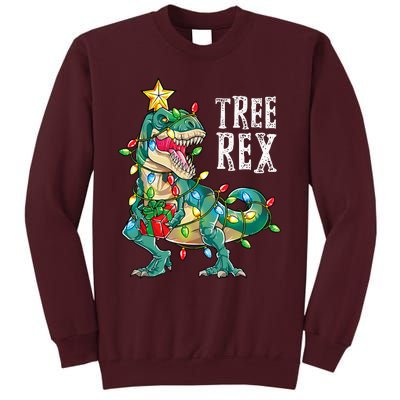 Dinosaur Christmas Tree Rex Pajamas Xmas Lights Tall Sweatshirt