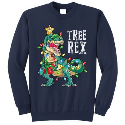 Dinosaur Christmas Tree Rex Pajamas Xmas Lights Sweatshirt