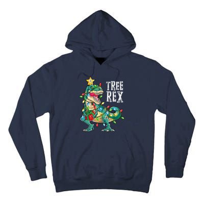 Dinosaur Christmas Tree Rex Pajamas Xmas Lights Tall Hoodie