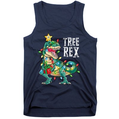 Dinosaur Christmas Tree Rex Pajamas Xmas Lights Tank Top