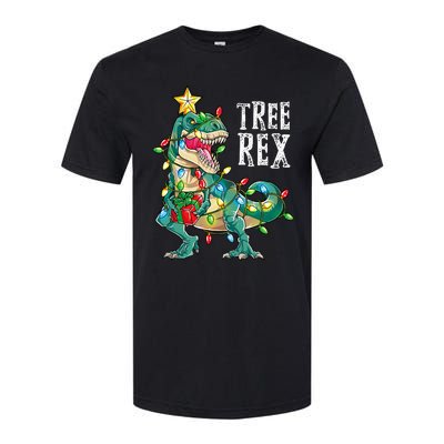 Dinosaur Christmas Tree Rex Pajamas Xmas Lights Softstyle CVC T-Shirt