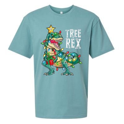 Dinosaur Christmas Tree Rex Pajamas Xmas Lights Sueded Cloud Jersey T-Shirt