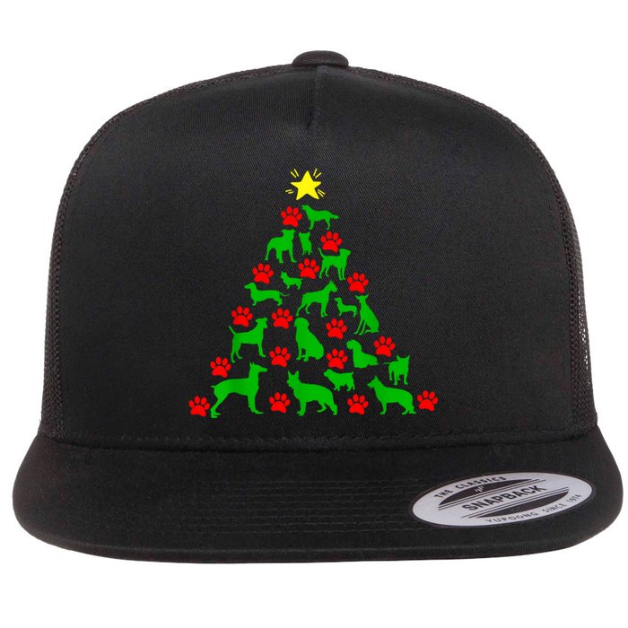 Dog Christmas Tree Dog Christmas Flat Bill Trucker Hat