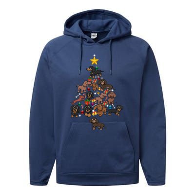 Dachshund Christmas Tree Gift Funny Xmas Dachshund Gift Performance Fleece Hoodie