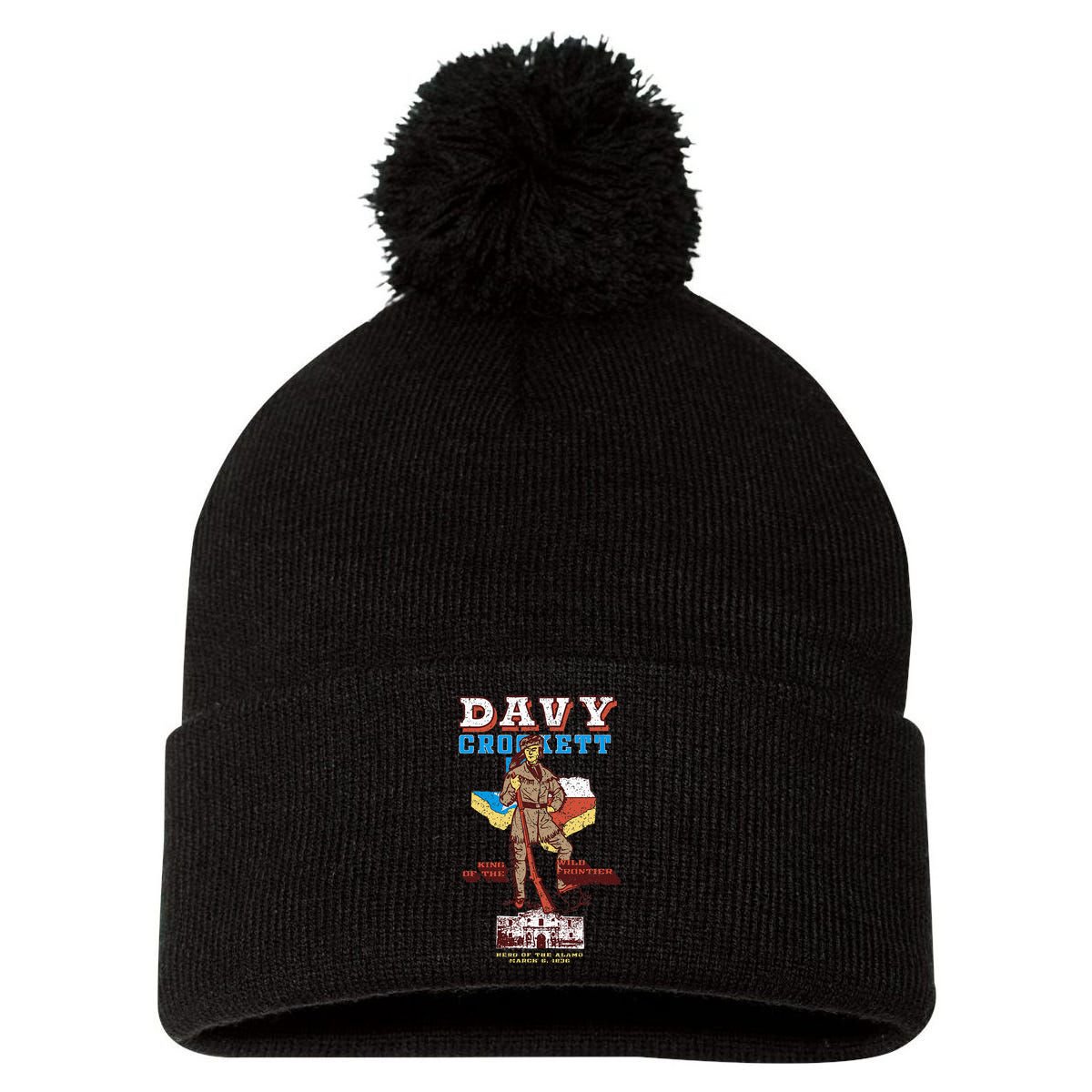 Davy Crockett Texas Alamo Cowboy Vintage Souvenir Pom Pom 12in Knit Beanie