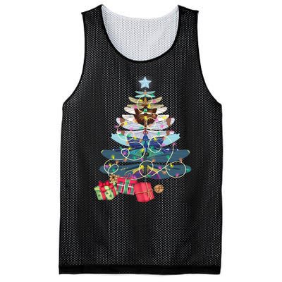 Dragonfly Christmas Tree Vintage Insects Lovers Xmas Lights Mesh Reversible Basketball Jersey Tank