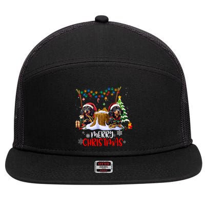 Dachshund Christmas Tree Lights Decorations Dog Lover Xmas Gift 7 Panel Mesh Trucker Snapback Hat