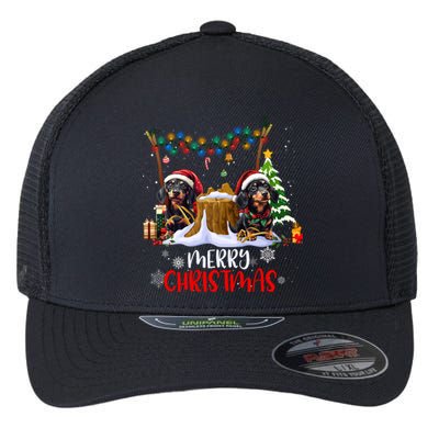 Dachshund Christmas Tree Lights Decorations Dog Lover Xmas Gift Flexfit Unipanel Trucker Cap