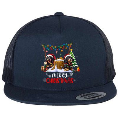 Dachshund Christmas Tree Lights Decorations Dog Lover Xmas Gift Flat Bill Trucker Hat