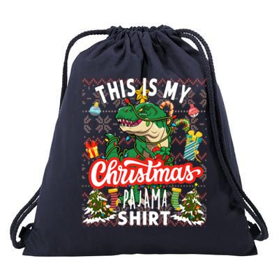 Dinosaur Christmas Tree Rex This Is My Christmas Pajama Gift Drawstring Bag