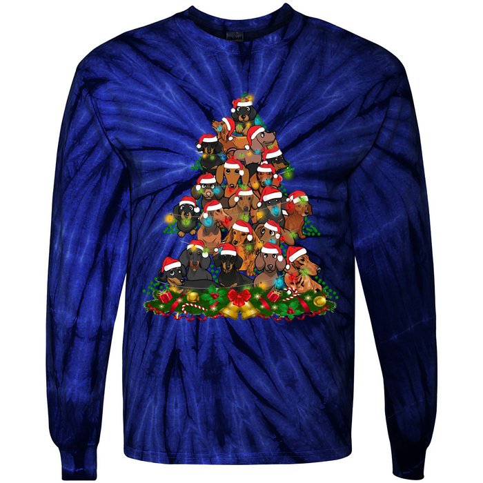 Dachshund Christmas Tree Tie-Dye Long Sleeve Shirt