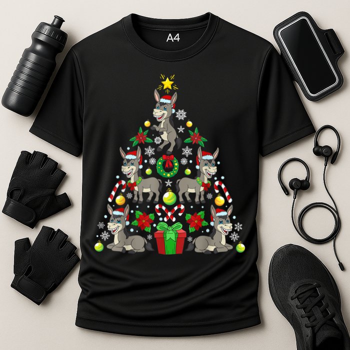 Donkey Christmas Tree Farmer Cooling Performance Crew T-Shirt