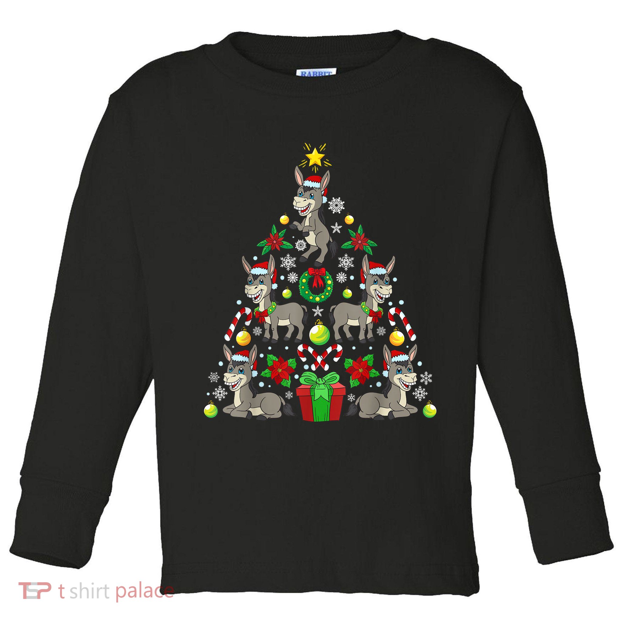 Donkey Christmas Tree Farmer Toddler Long Sleeve Shirt