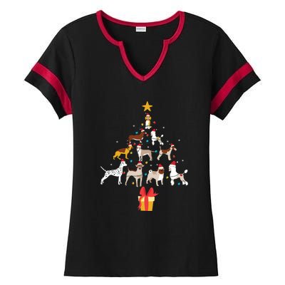 Dog Christmas Tree Lights Dog Lover Funny Xmas Ladies Halftime Notch Neck Tee