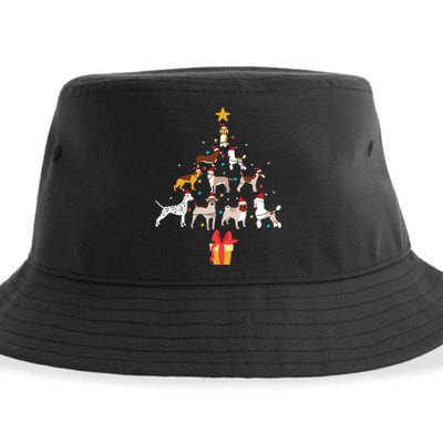 Dog Christmas Tree Lights Dog Lover Funny Xmas Sustainable Bucket Hat