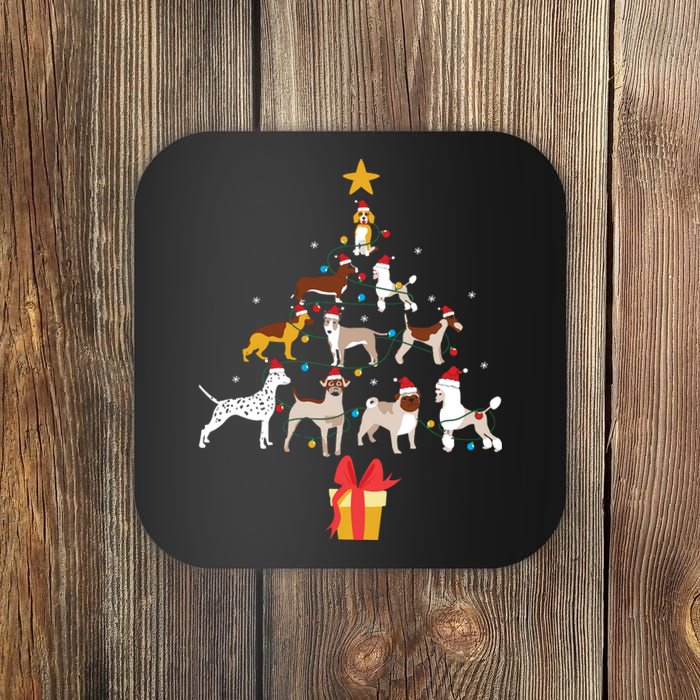 Dog Christmas Tree Lights Dog Lover Funny Xmas Coaster