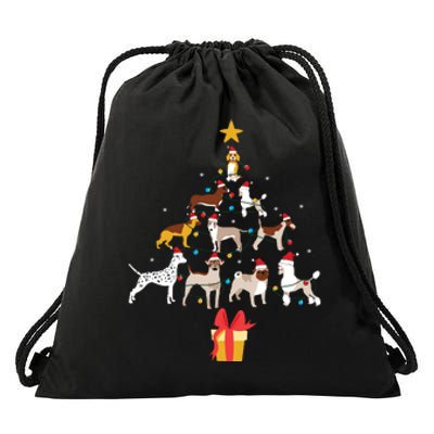 Dog Christmas Tree Lights Dog Lover Funny Xmas Drawstring Bag