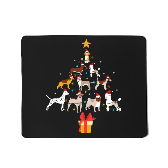 Dog Christmas Tree Lights Dog Lover Funny Xmas Mousepad