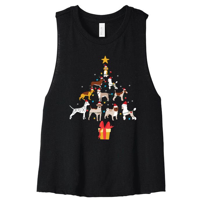 Dog Christmas Tree Lights Dog Lover Funny Xmas Women's Racerback Cropped Tank